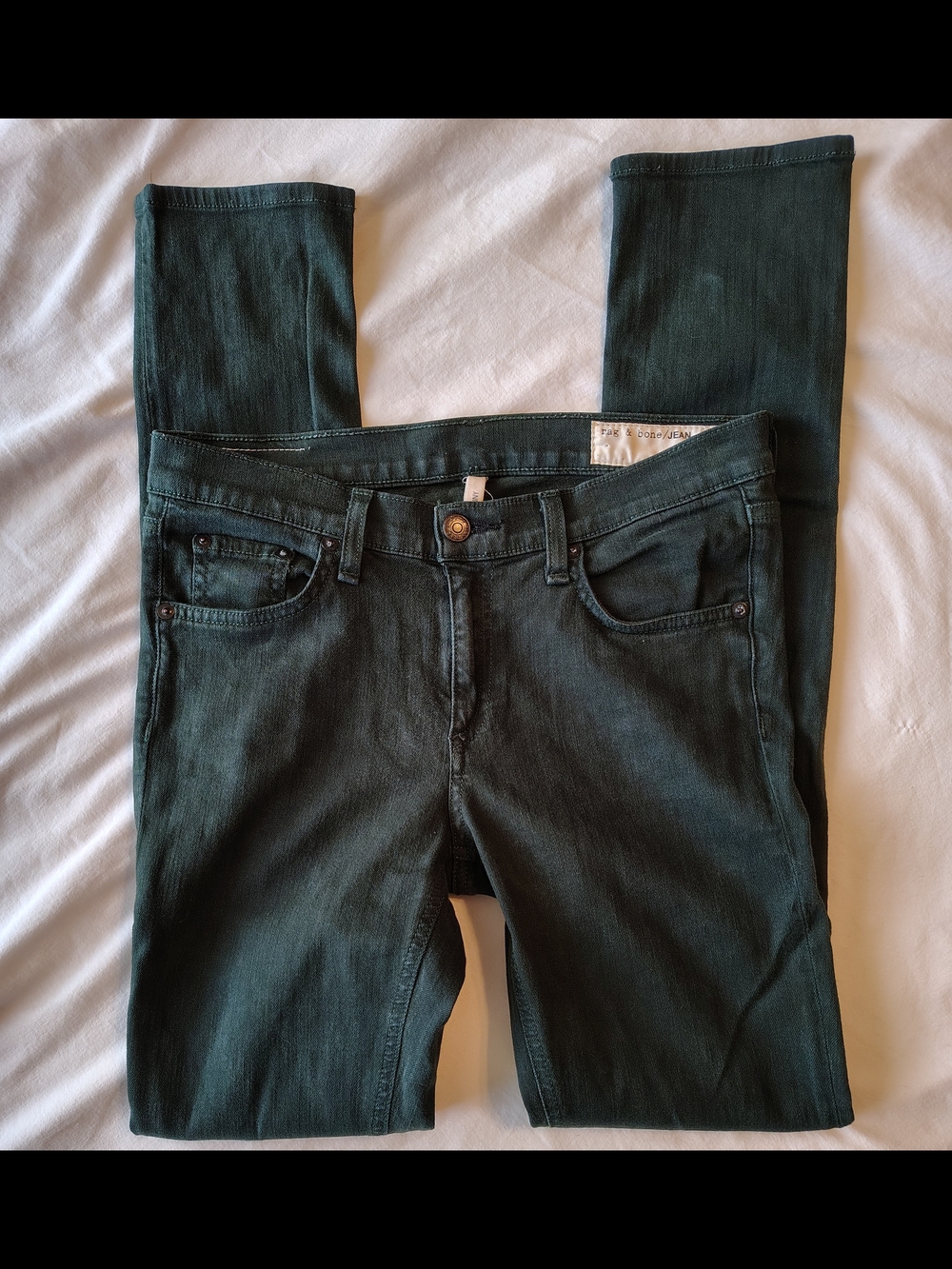 Rag & Bone Forest Green Mid Rise Skinny Stretch Women's Jeans Size 27